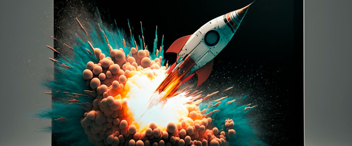 rocket blasting off out of a laptop