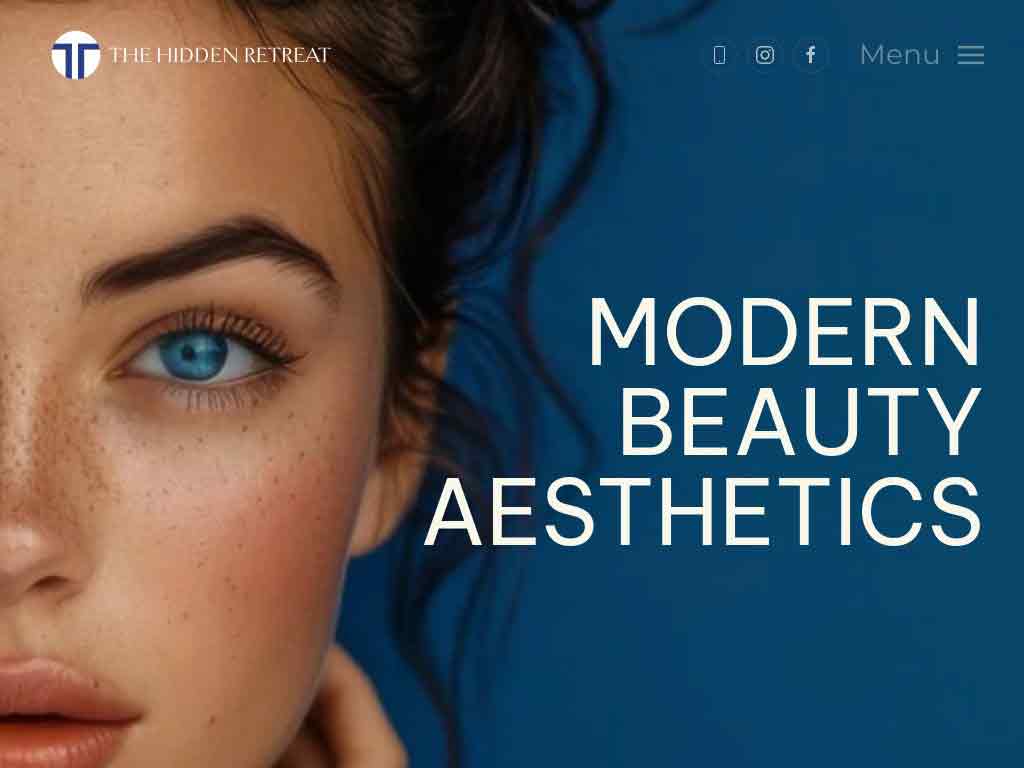 website screenshot of a beauty clinic website showing a beautiful woman with the words modern beauty aesthetics