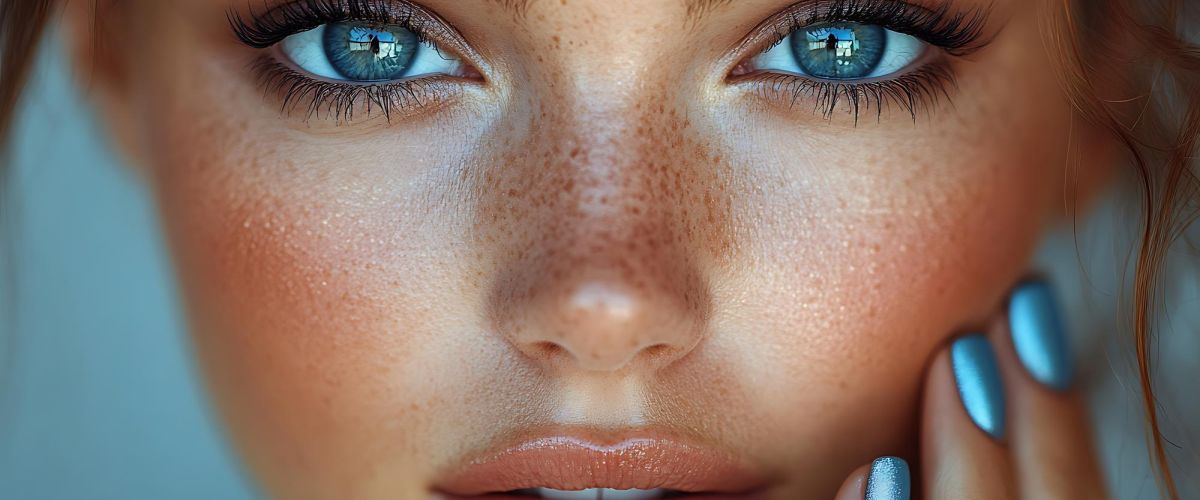 beautiful woman with painted nails holding it up against her face