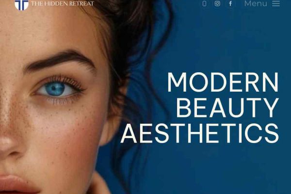 website screenshot of a beauty clinic website showing a beautiful woman with the words modern beauty aesthetics